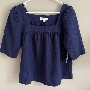 Treasure & Bond navy blue gauze square neck top M